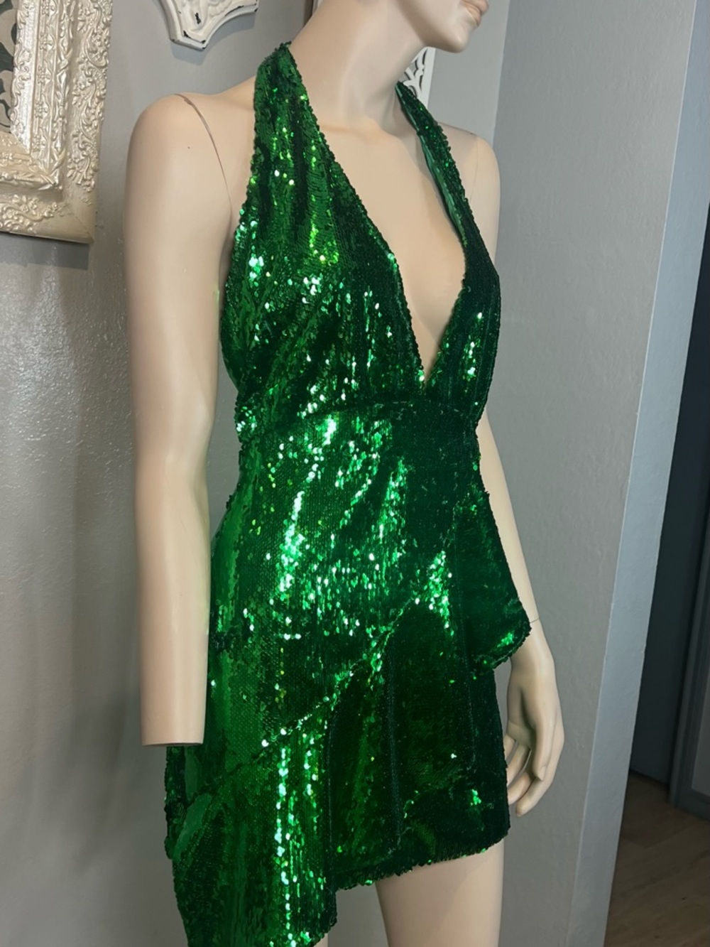 NBD Green Sequin Halter Dress - Picture 7 of 14